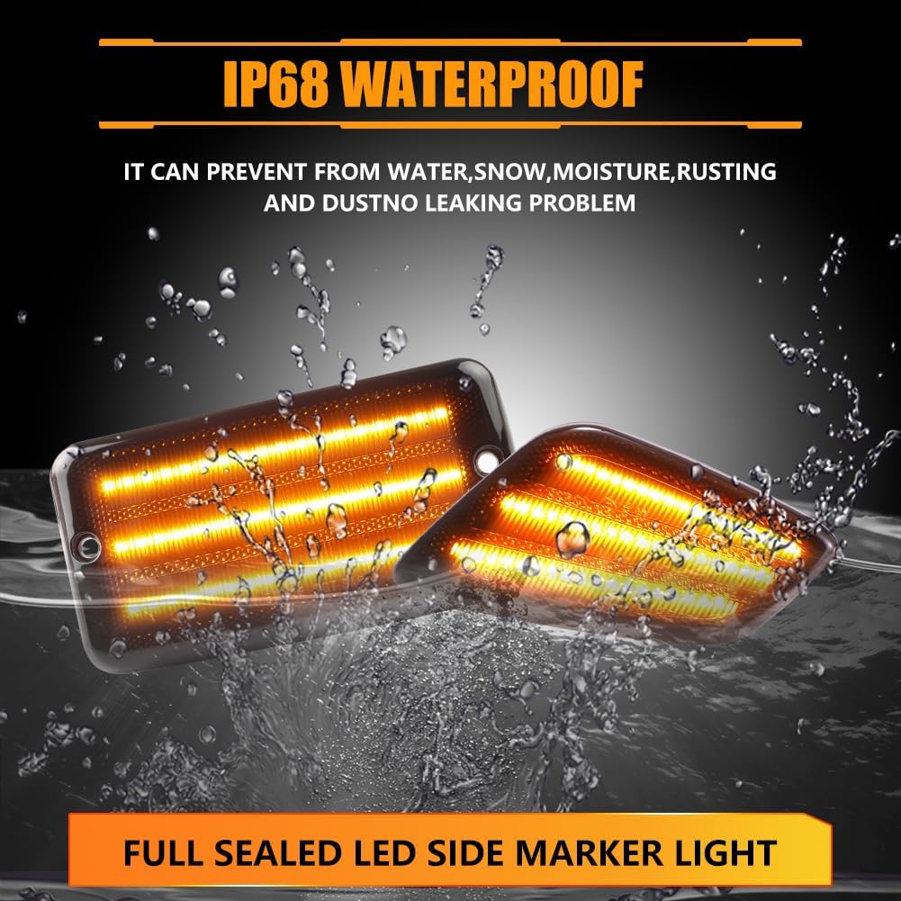 Front Turn Signal Lights and Side Marker Lights for 1997-2006 Je-ep Wrangler TJ, TJ Smoked Lens Side Bumper Marker Lamps, [Ultra-Bright] Amber Parking Light DRL and Amber Turn Signal, 4 PCS