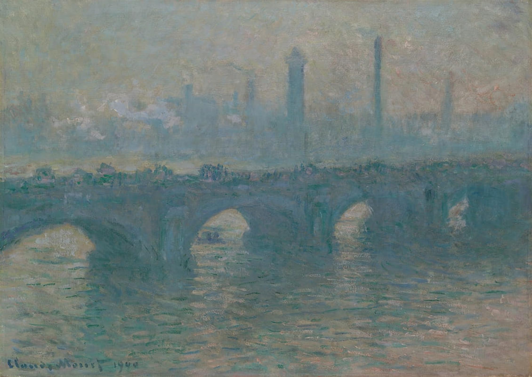 SERENDIPITP Vintage Picture Print on Canvas Wall Art Poster Waterloo Bridge Gray Weather by Claude Monet Artwork Print Poster for Wall Decor 60x90cm