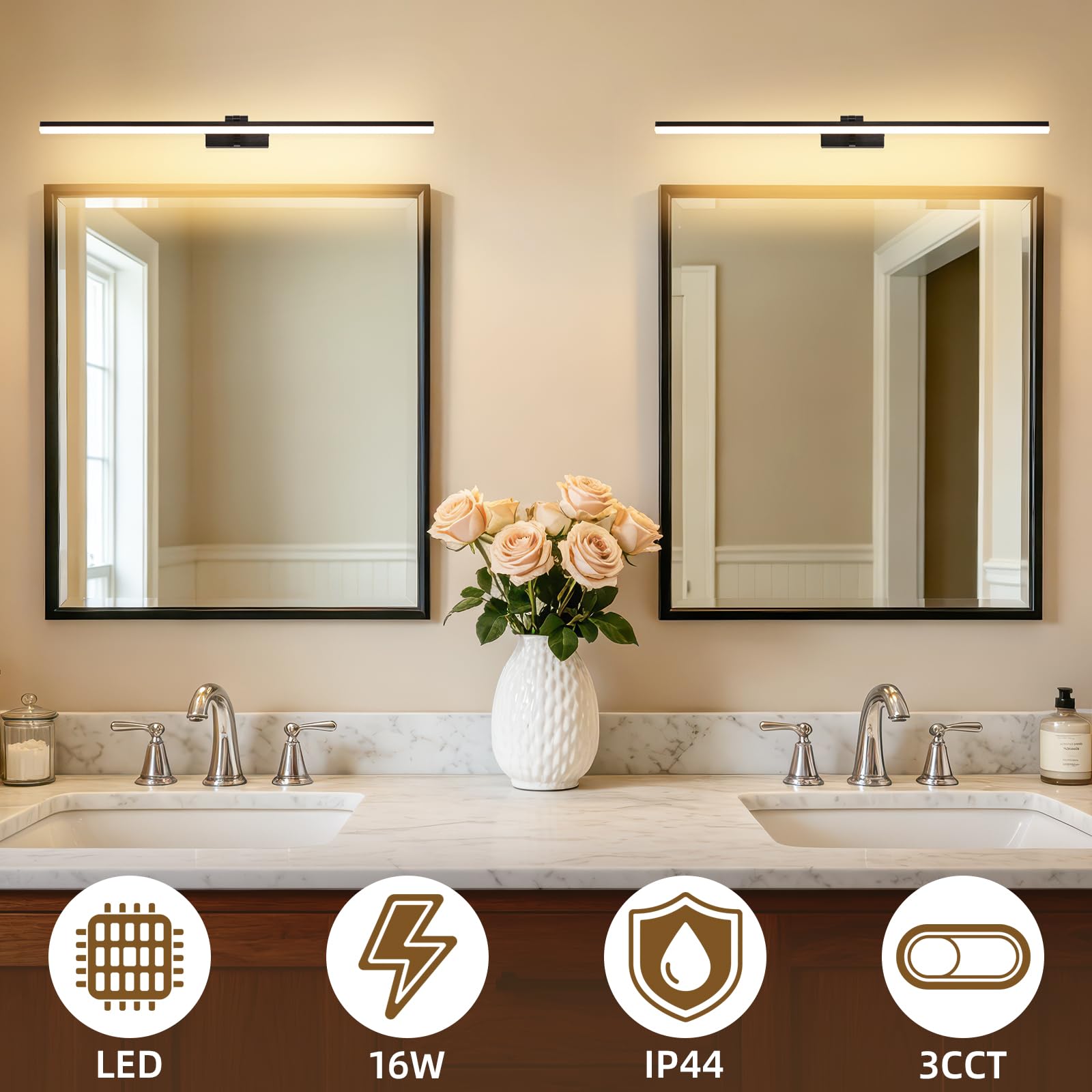 Lampe Miroir LED Salle de Bain 80cm 3 Températures de Couleur 180° Rotatif 1820LM 16W IP44 3000K/4500K/6000K