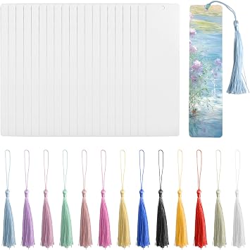 30Pcs Aluminum Sublimation Blank Bookmarks with Colorful Tassels,Heat Transfer Printing DIY Bookmarks,Single-Sided Blank Bookmark,Cardstock Bookmark with Hole for Personalized Gift Tags Crafts