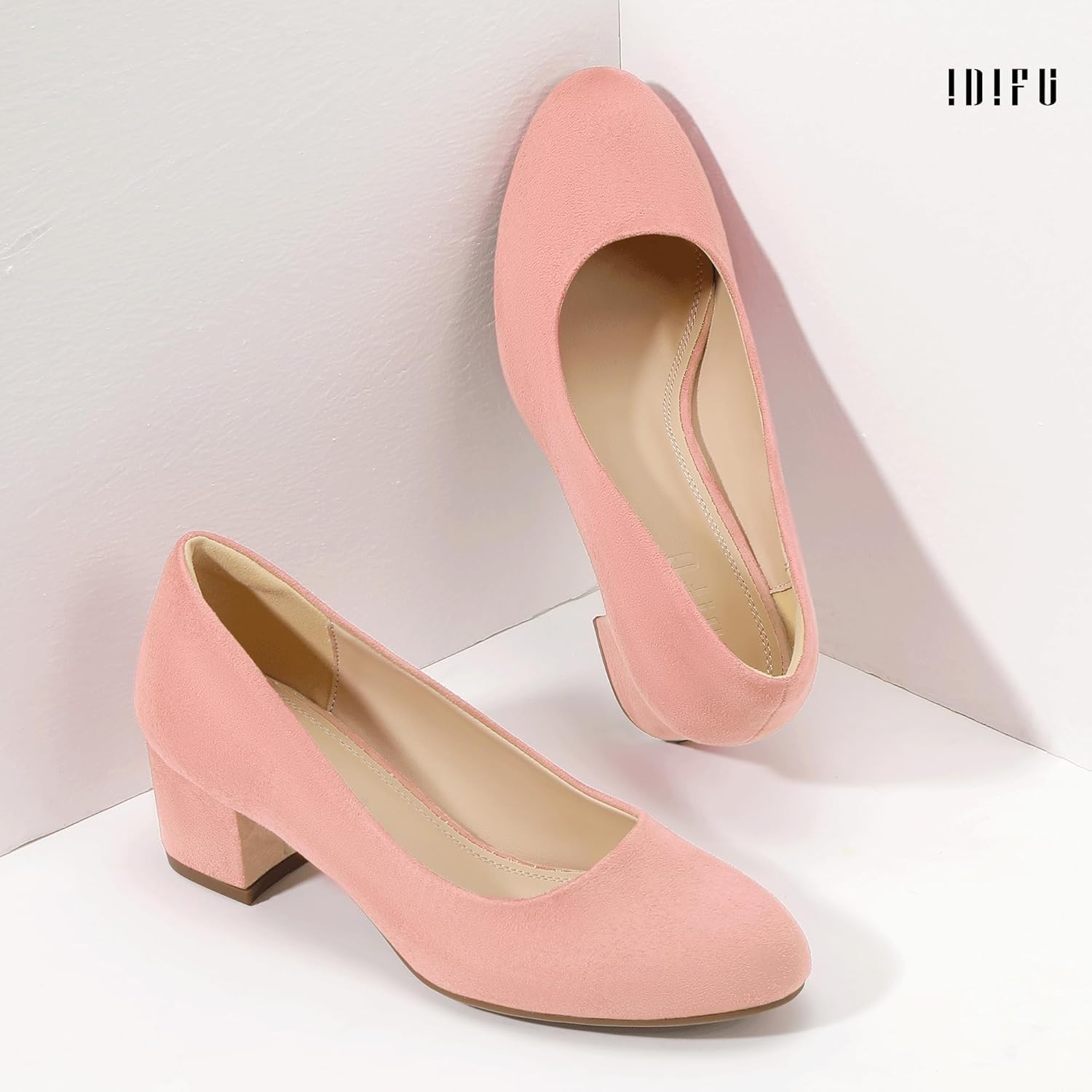 IDIFU IN2 Women's Pumps Closed Round Toe Low Block Chunky Heels Short Small Thick Heels Wedding Bridal Homecoming Work Prom Dress Shoes for Women Comfortable Cute Dressy Formal Classic Pumps Shoes - Image 5