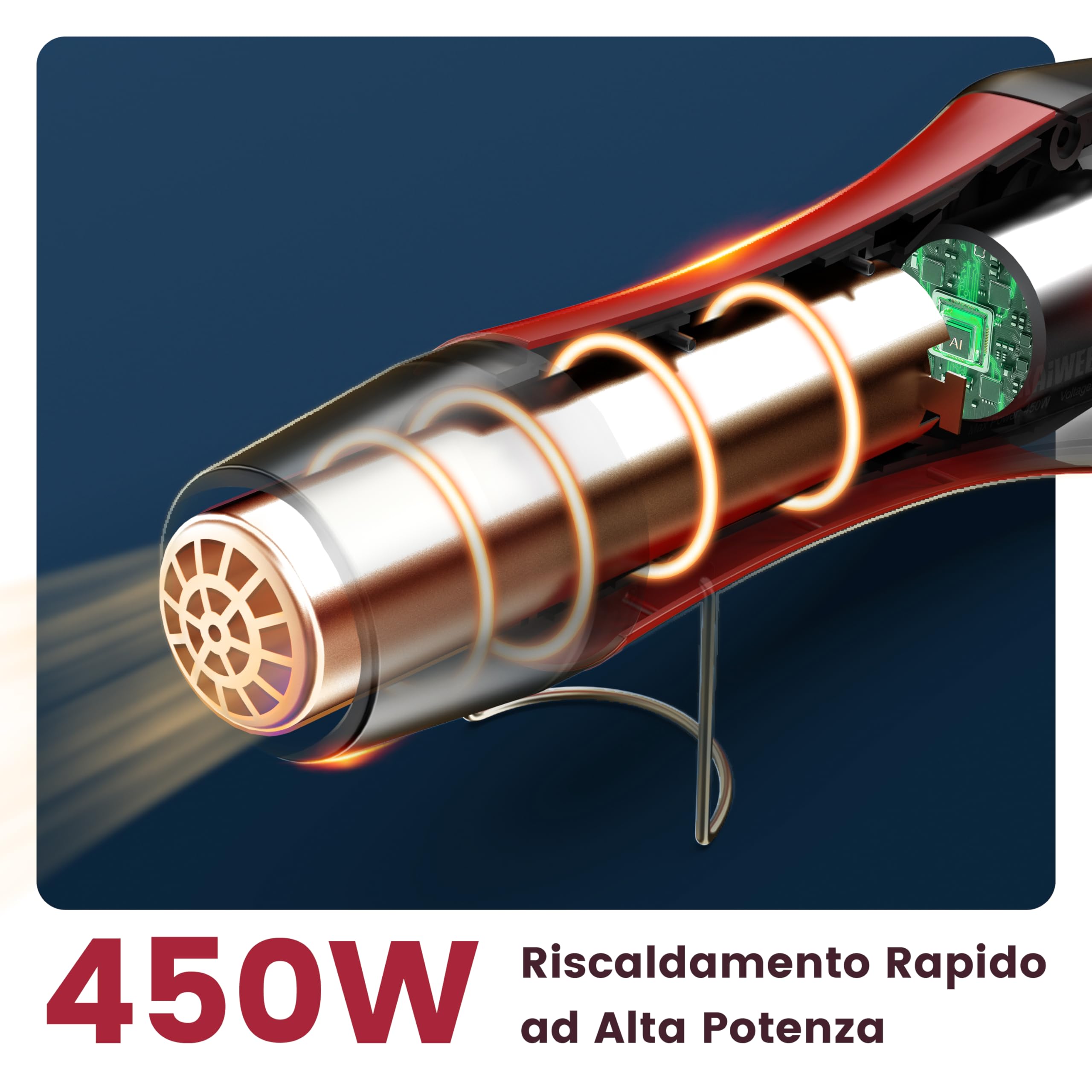 KAIWEETS 450°C Pistola Termica, Con Ugello In Acciaio Inox, 450W Pistola Aria Calda, Con 2 Temperatura, Protezione da Sovraccarico, Per DIY, Film Termoretraibile, Guaina Termorestringente (rosso)