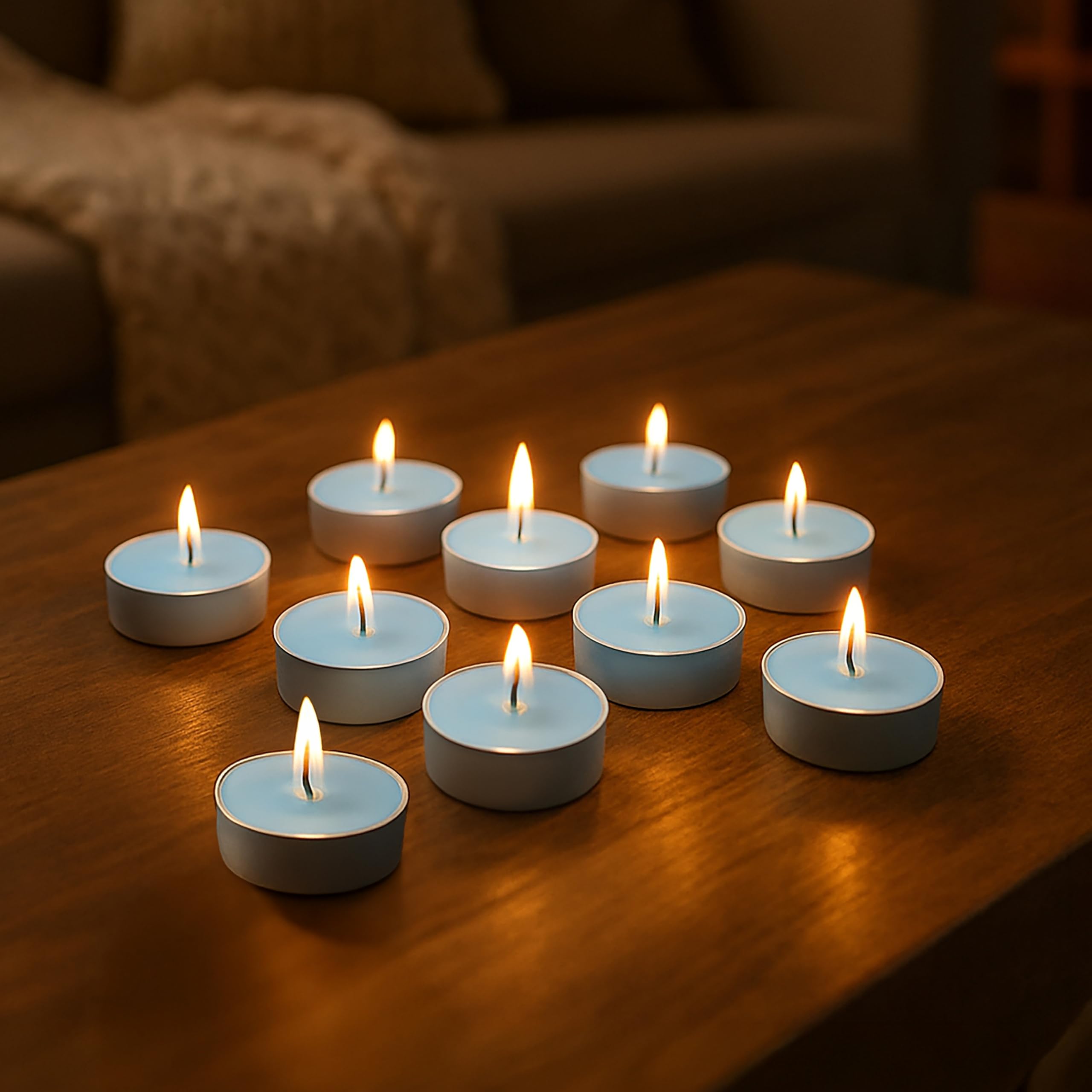 Marco Paul Interiors Blue Marco Paul 10 Pack Cotton Scented Candles - 8 Hour Burn Tea Lights Dripless Clean Burn - Candles For Candle Holders, Christmas Decor, Stocking Fillers, Xmas Table Centrepiece & Mantelpiece Decor