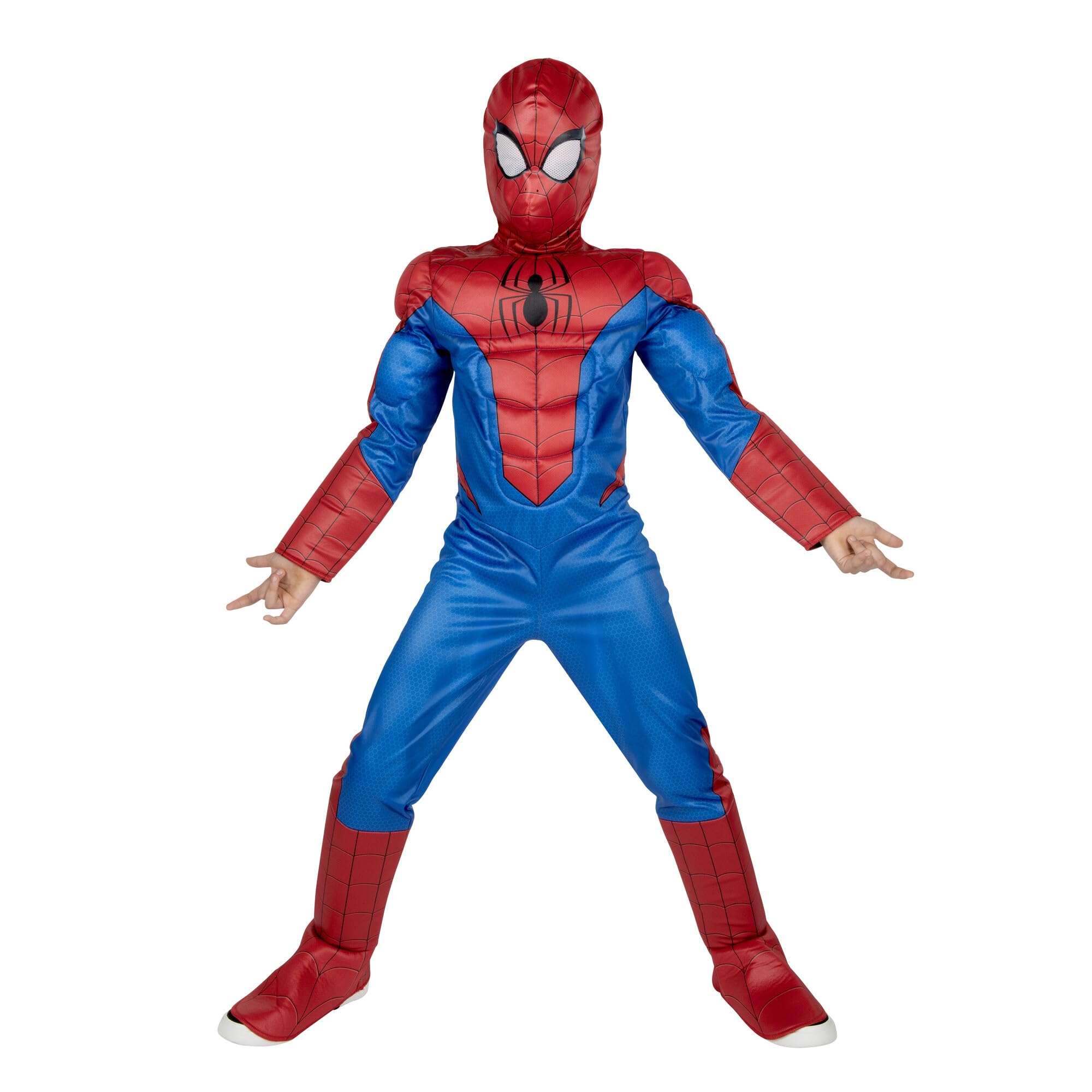 Marvel Spider-Man Official Youth Halloween Costume - Premium Quality Padded Jumpsuit with Pull On Fabric Mask