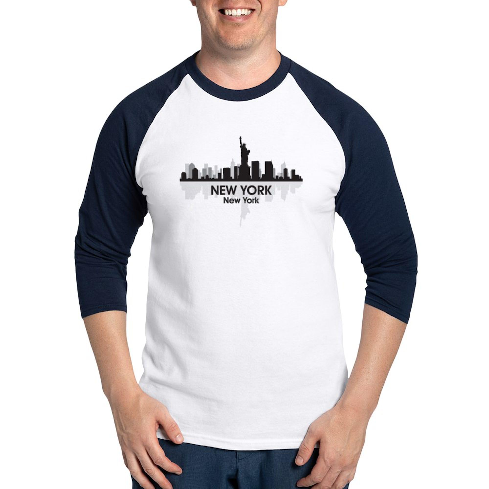 CafePress New York Skyline Baseball Jersey Men's Cotton Baseball Jersey, 3/4 Raglan Sleeve Shirt Blue/White