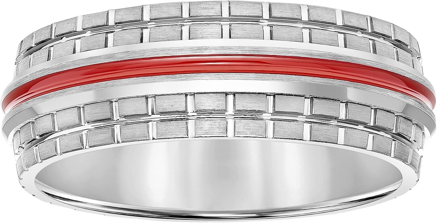 Brilliant Expressions Men’s Tungsten Carbide Wedding Band – 8.5mm Grey & White Matte Finish Ring with Red Plated Center Line, Flat Profile, Comfort Fit, Scratch Resistant & Hypoallergenic - Image 3