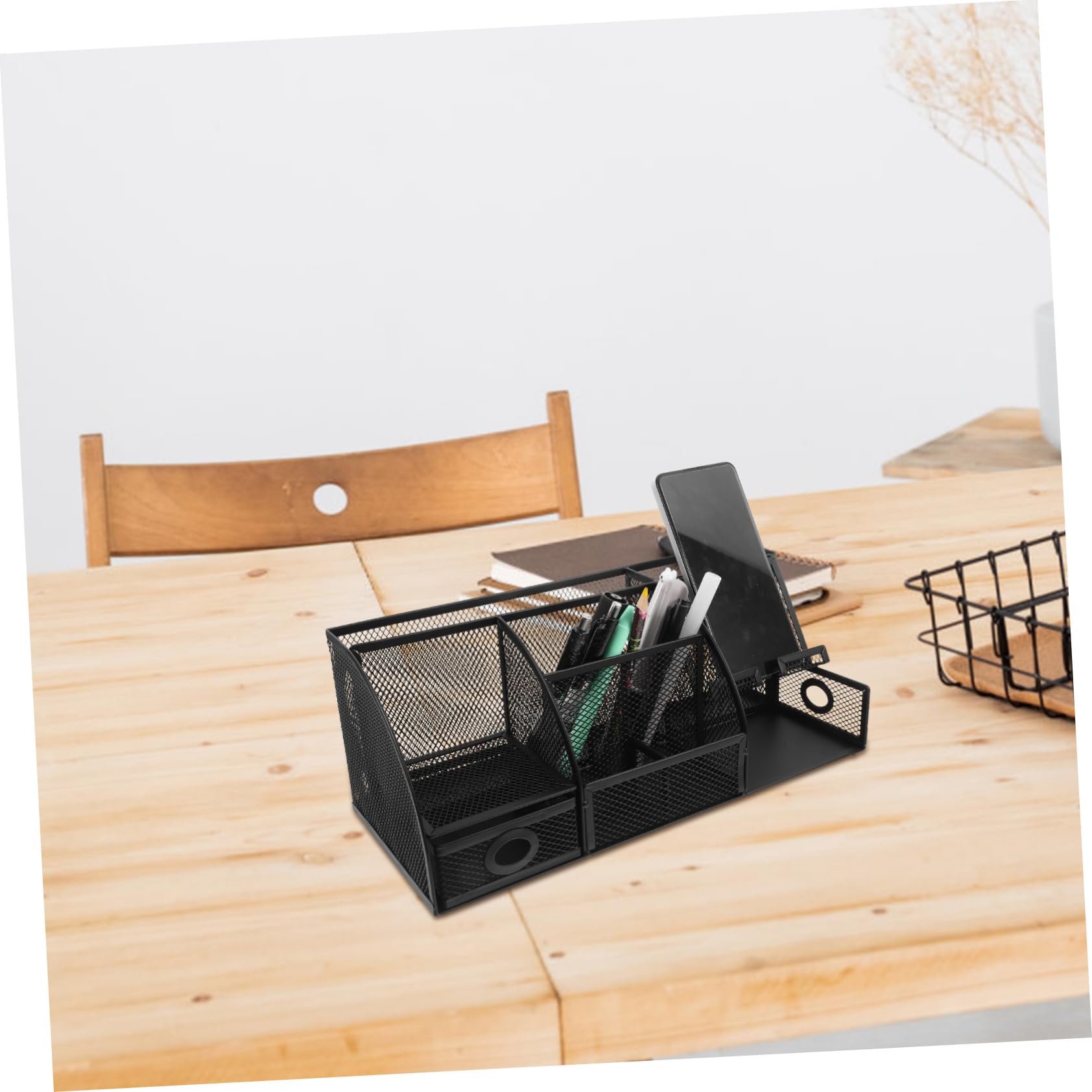 HOMSFOU Schreibtisch Steigerung der Produktivität in Schwarz Moderner Organizer aus Eisen und Langlebiger Stiftehalter zur Büroaufbewahrung dem Bürotisch