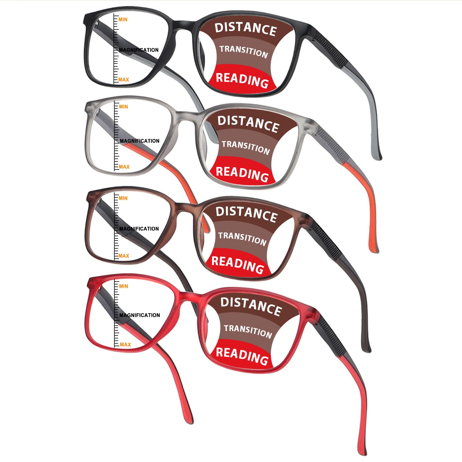 BLOEXCLU Progressive Multifocus Reading Glasses Men Women Blue Light Blocking Readers with Spring Hinge Two-tone Design