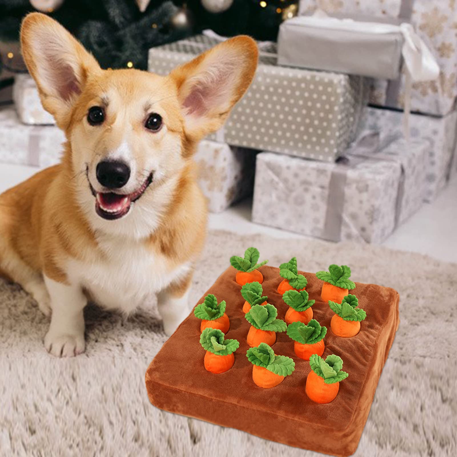 Jouets pour chien de ferme carotte, 12 jouets puzzle d'enrichissement de carottes pour chien, cachez et cherchez des carottes pour chiens de petite, moyenne et grande taille, jouets
