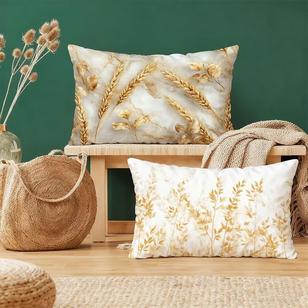 Housse de coussin 40x80cm en velours jaune et blanc, lot de 2 taies d'oreiller rectangulaires