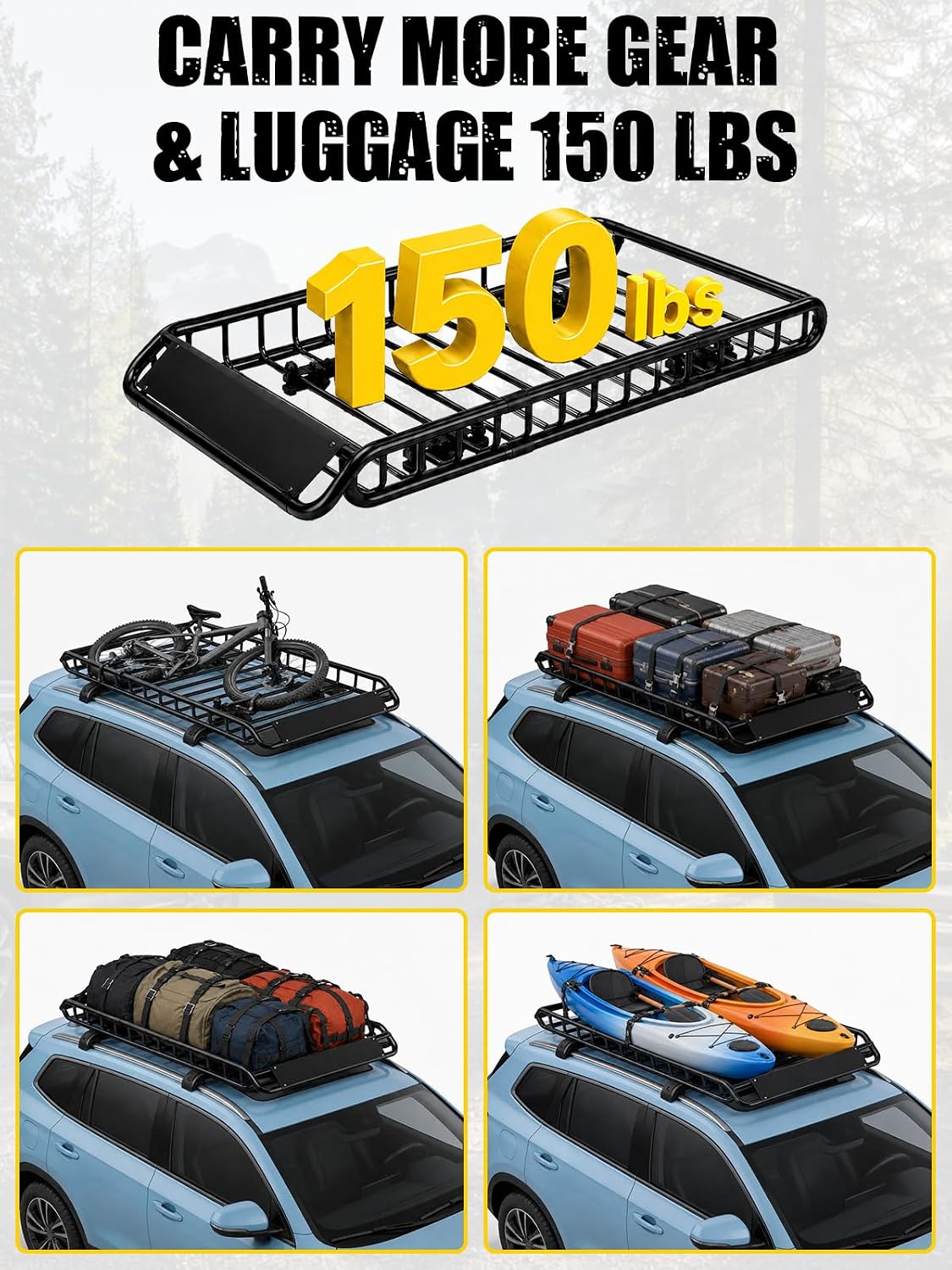 MIKKUPPA 49"x36" Roof Rack Basket with Waterproof Rooftop Cargo Carrier