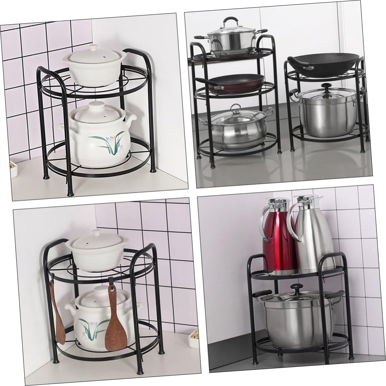 1Pc Two Layer Pot Shelf Multipurpose Kitchen Storage Rack for Organizing Cookware Black Space Saving Design for Vertical Storage Easy to Clean and Maintain