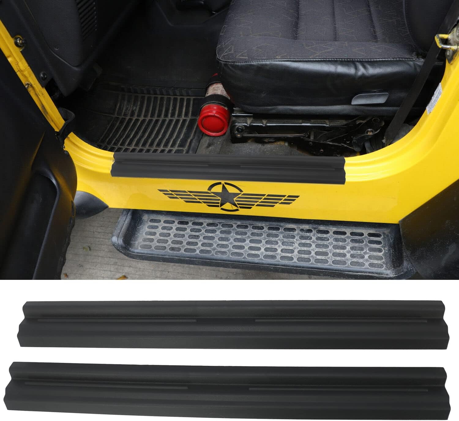 YOCTM 2PCS Car Door Sill Protector,Anti-Scratch Door Protector Edge Guards Compatible with Jeep Wrangler TJ 97-06 Interior Accessories Full Protection Door Sill Plate