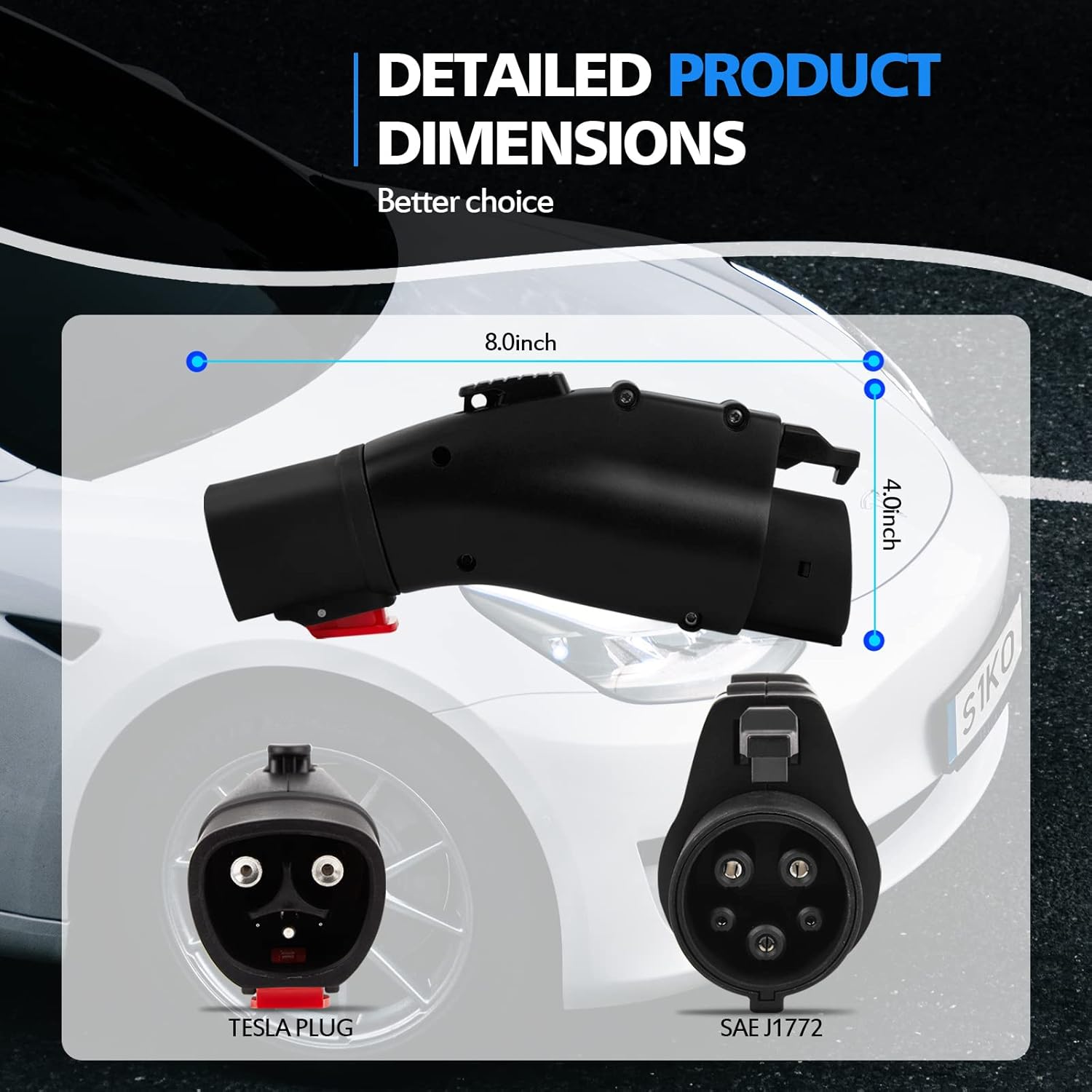 EVs Tesla to J1772 Charger Adapter,Max 48 Amp&250V - Compatible with Tesla High Powered Connectors, Destination Chargers, and Mobile Connectors (Black).Complies with U/L2252 Testing Standards