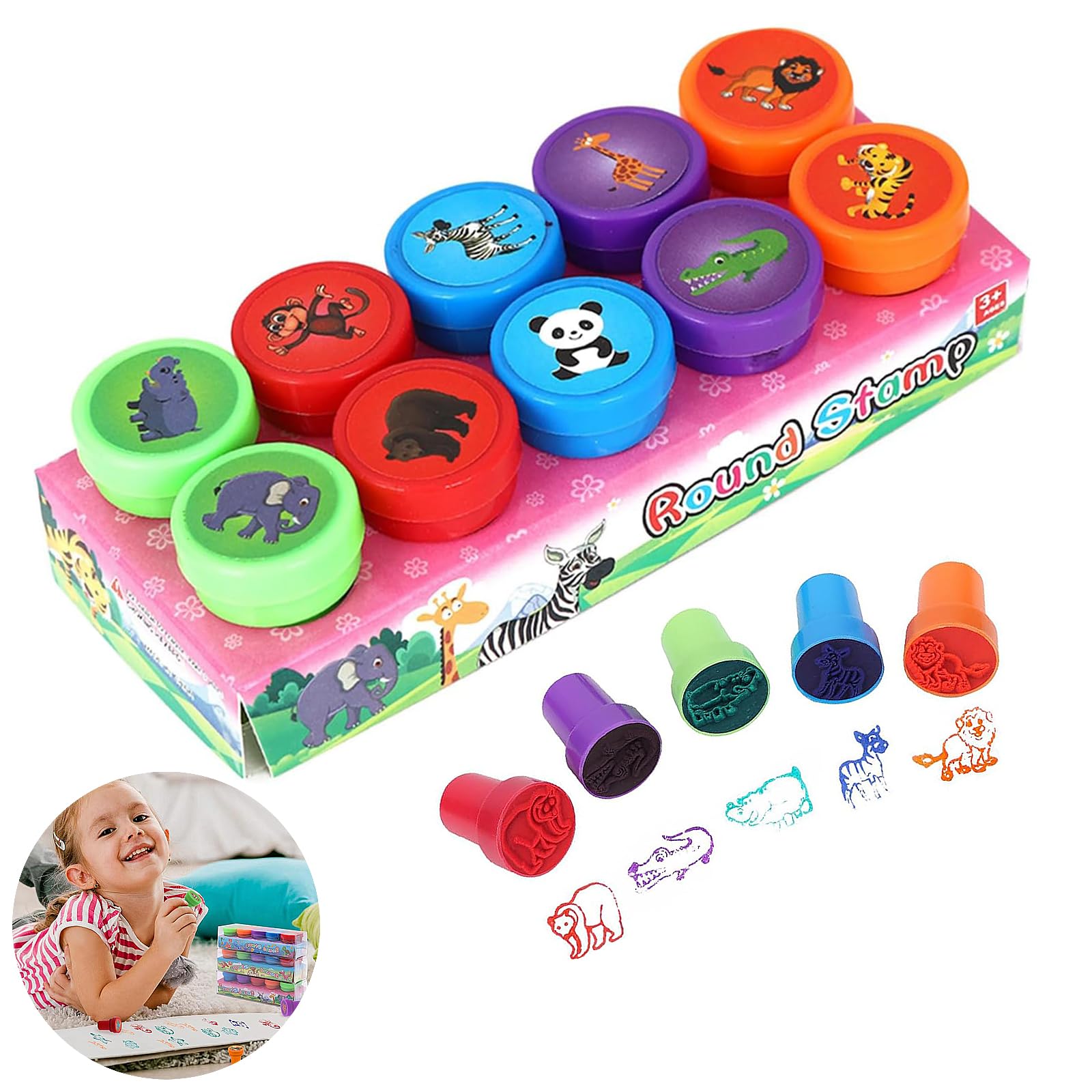 beejune 10 Stückstempel Kinder Ab 2 Jahre, Stempelset Kinder, Kinderstempel Set, Mehrfarbige Stempelset Tiere, Für Kleine Geschenke Für Kinder Weihnachten Party Mitgebsel Kindergeburtstag