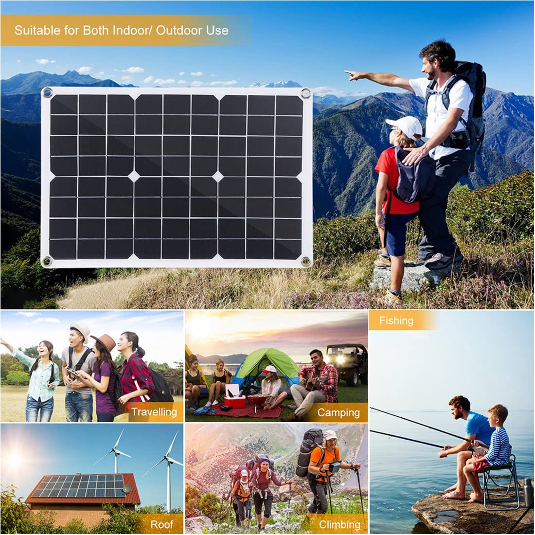 Kit Pannello Solare 50W/80W/100W, monocristallino Flessibile (Alta efficienza), regolatore di Carica (10A-60A), per caricare la Batteria dell'auto da 12 V, Campeggio, Barca e Avventura, con