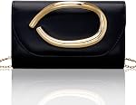 Larcenciel Leather Clutch Purse for Women w/ 3D Gold Acrylic Handle & Removable Chain Strap, Vintage Evening Clutch Bag