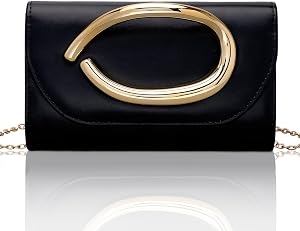Larcenciel Leather Clutch Purse for Women w/ 3D Gold Acrylic Handle & Removable Chain Strap, Vintage Evening Clutch Bag