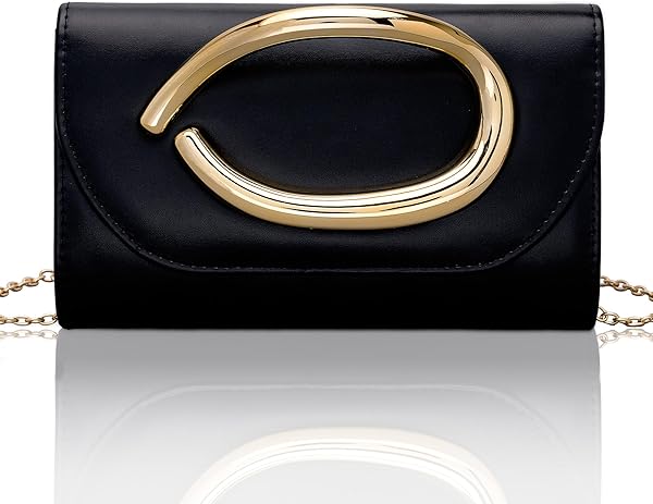 Larcenciel Leather Evening Clutch Purse for Women w/3D Gold Acrylic Handle & Chain, Formal Party Handbag for Wedding Cocktail