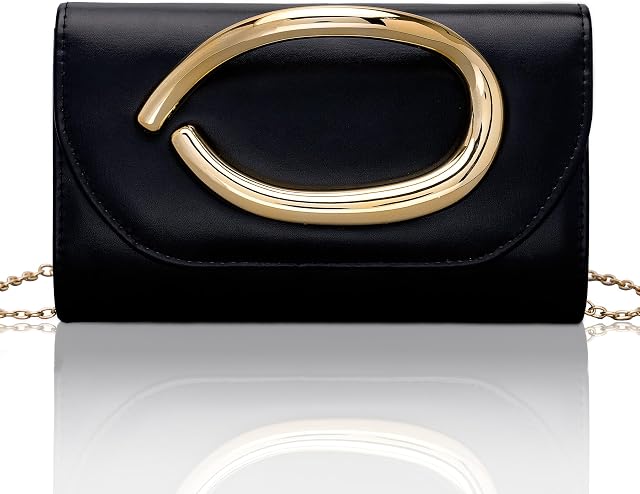 Larcenciel Leather Clutch Purse for Women w/ 3D Gold Acrylic Handle & Removable Chain Strap, Vintage Evening Clutch Bag