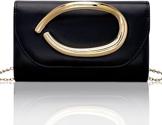 Larcenciel Leather Evening Clutch Purse for Women w/3D Gold Acrylic Handle & Chain, Formal Party Handbag for Wedding Cocktail