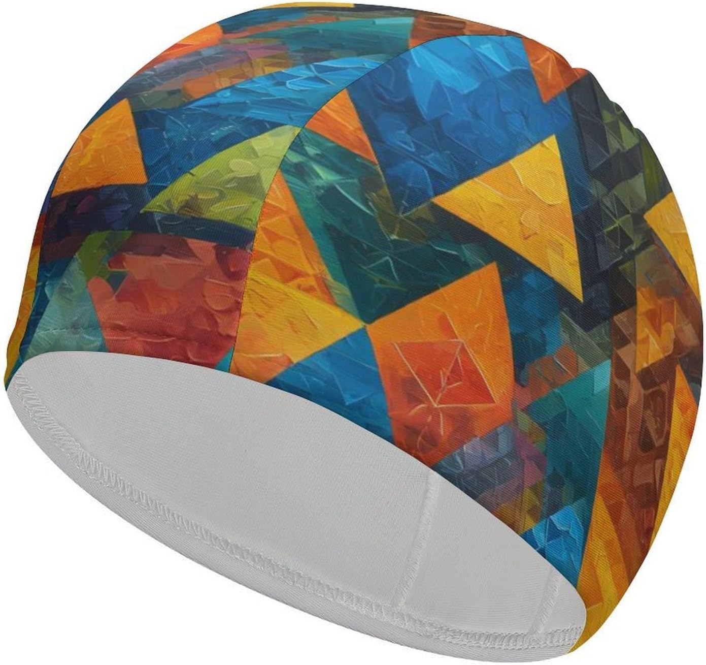 Colorful Triangles Geometry Womens Swim Cap for Men Adult Swimming Hat Curly Short Medium Long Hair