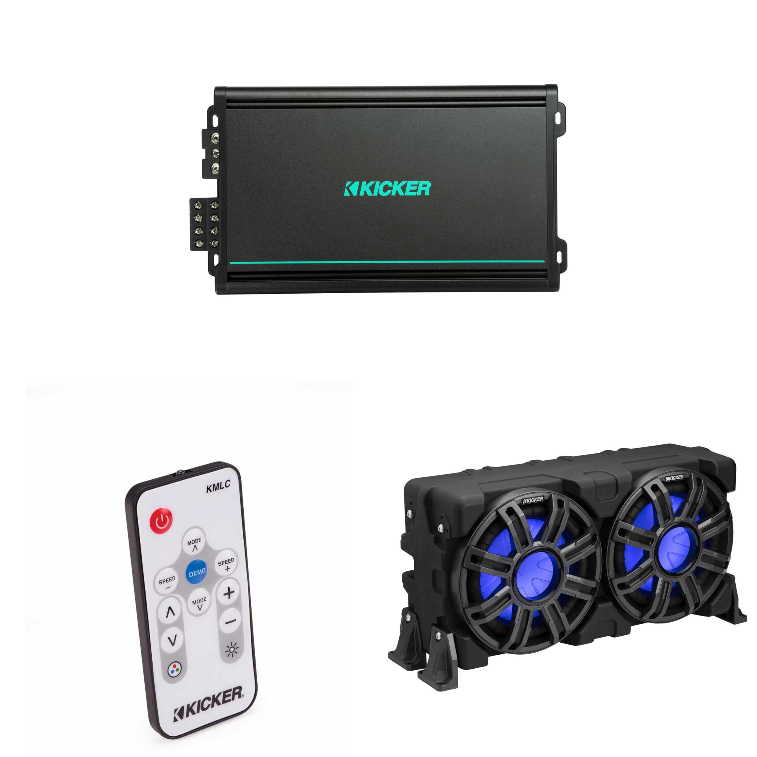 Kicker 51MWLE104 - MWE 10-Inch Loaded Premium Marine Sub Encl w/Passive Radiator 4ohm & 48KMA6004 Marine Amp Bundle (Includes LED Remote)