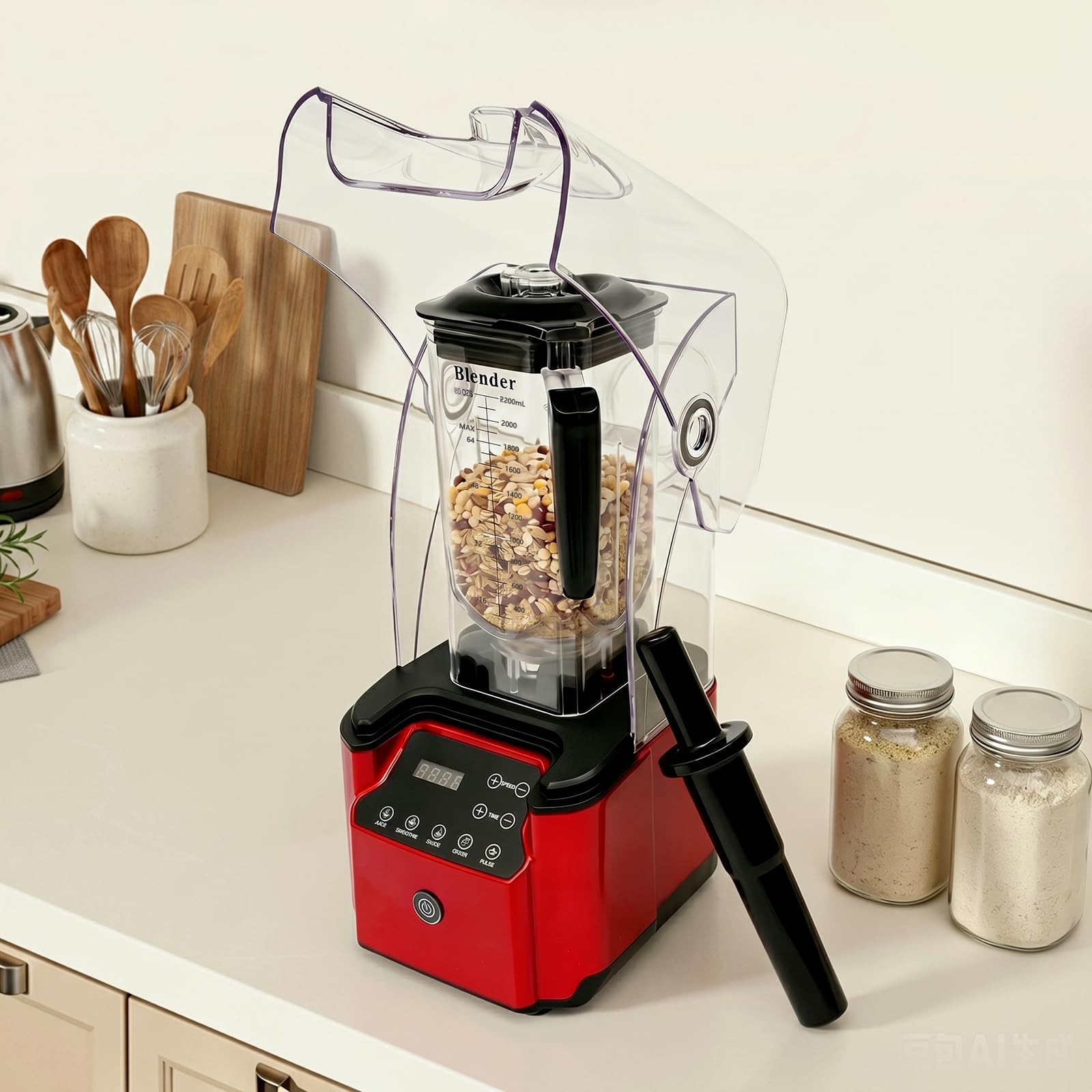 Mikser stojący 2200 W, pojemność 2,2 l, mikser stojący, blender cichy, do smoothie, inteligentny mikser o wysokiej wydajności, rozdrabniacz lodu, rozdrabniacz do lodu, mikser kuchenny z osłoną