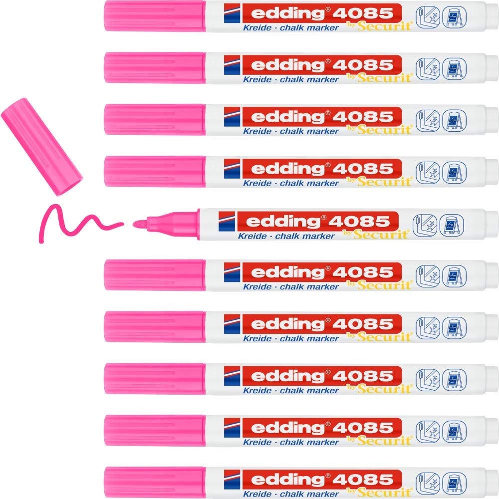 Edding 4085-10 pennarelli a gesso liquido, punta tonda, 1-2 mm, punta fine, cancellabile a umido, per lavagne, finestre, vetro, specchi, copertura opaca