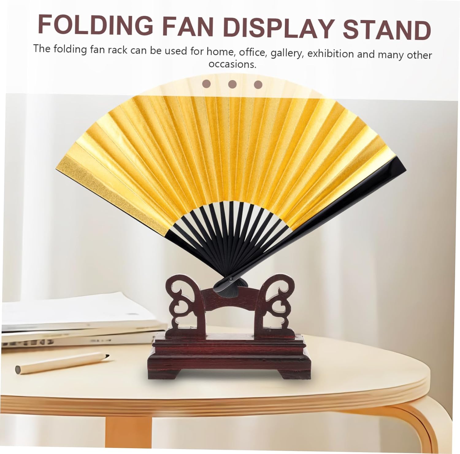 Hand Fan Display Stand Wooden Base Display Holder for Japanese Chinese Collectibles