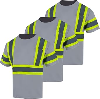 VENDACE 3pcs Safety Reflective High Visibility Shirts for Men ANSI Class 3 Hi Vis Construction Work T Shirts Short Sleeve