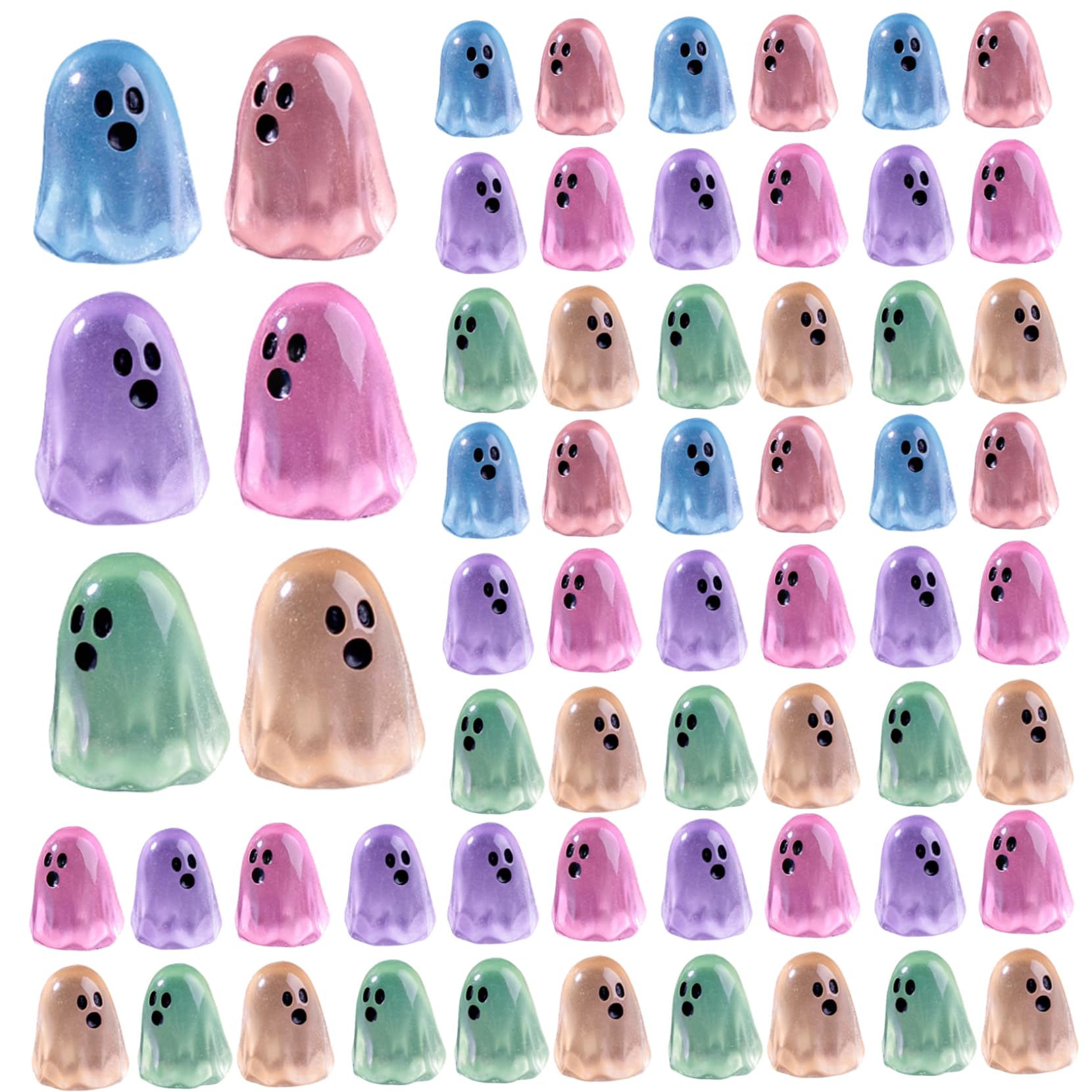 Ameble 100Pcs Luminous Mini Resin Ghost Figurines, Cute Tiny Figures to Hide for Halloween Outdoor Landscape, Glow in The Dark Monster Decor, Random Colours