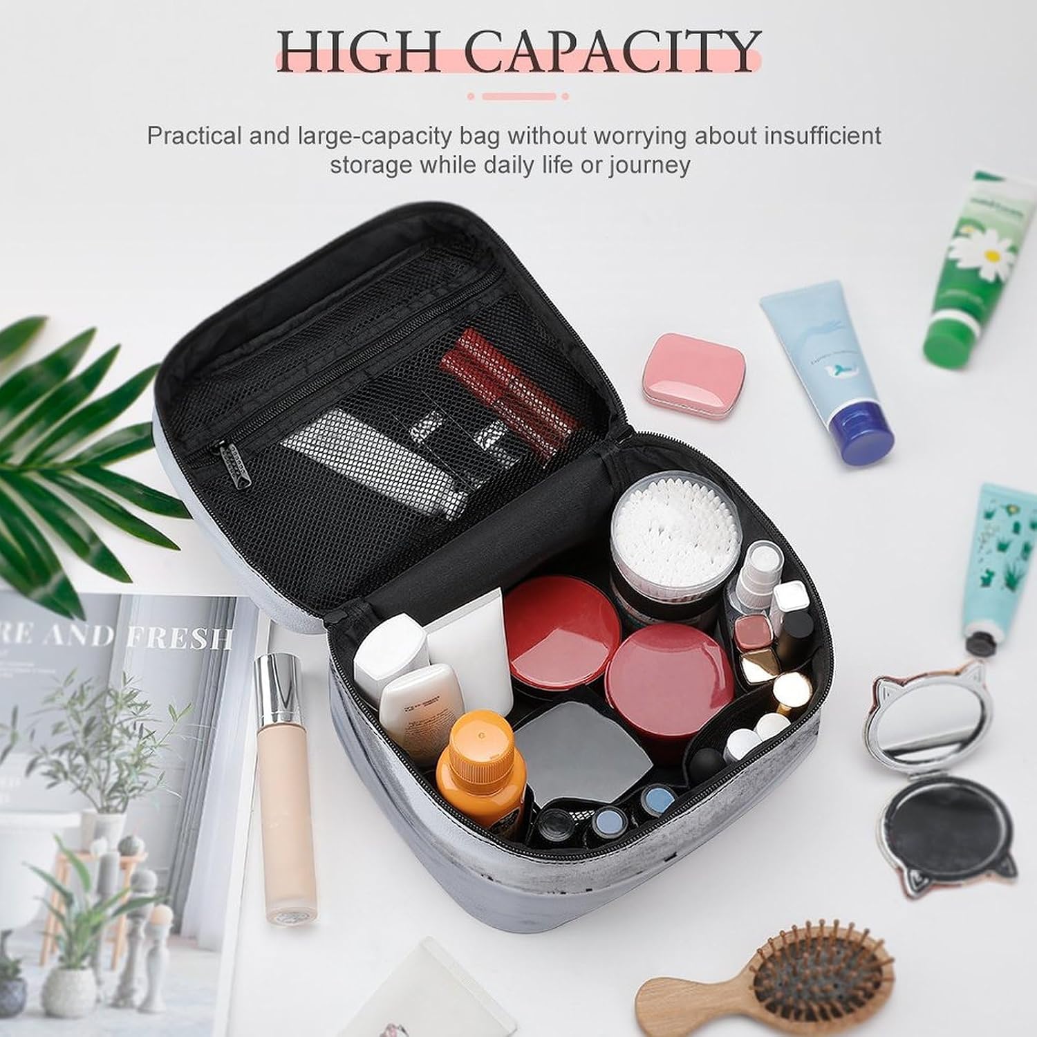 White Snow Tree Makeup Bag with Handle Fashion Portable Travel Toiletry Bag Exquisite Large Capacity Cosmetic Bags Lightweight Travel Accessories Storage Bags for Women image 4