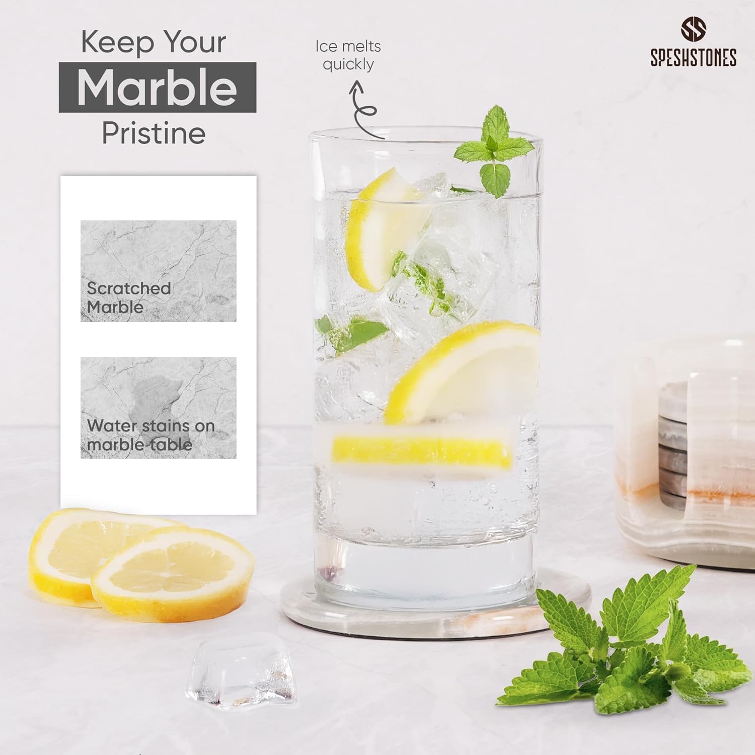 Radicaln Set di sottobicchieri rotondi in marmo per bevande da 8,9 cm in onice verde, fatti a mano, set di sottobicchieri da ufficio, contenitori da cucina, sottobicchieri (White Onyx)