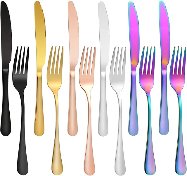 Flatware Set of 12 Pieces Stainless Steel Silverware Fork and Knife Iridescent