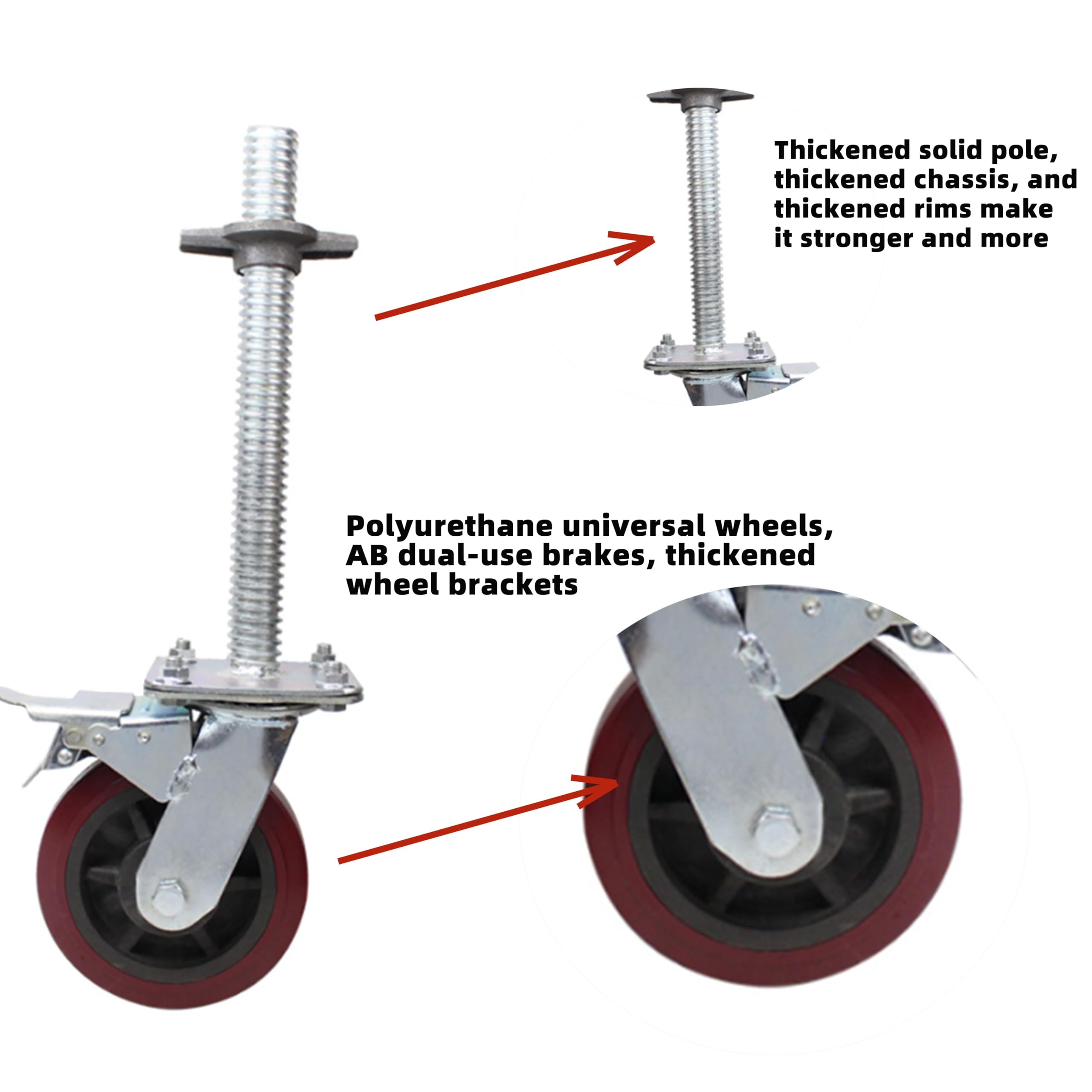 Roues d'échafaudage Mobiles Robustes de 6 Pouces,pour Échafaudages De Construction, Lourd Industriel Roue avec Freins, roulettes pour Meubles, Installation À Vis Fixe,2