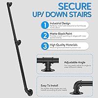 Vista 2 de Barandilla de tubo para escalera Rectoo, pasamanos de escalera de metal de 3 pies, pasamanos de hierro industrial galvanizado negro para soporte