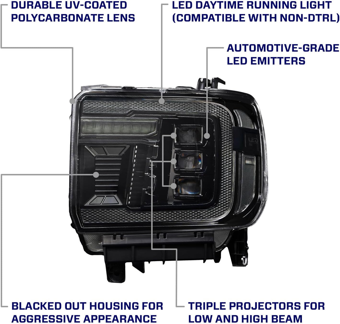 Form Lighting Sequential LED Projector Headlights with Amber DRL compatible with GMC Sierra 1500/2500/3500 2014-2018 (pair)