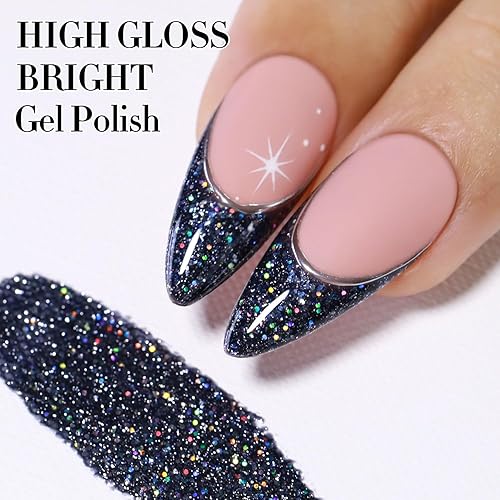 Miniatura 5 de Double Rhythm Esmalte de gel de 0.5 onzas líquidas con purpurina reflectante holográfica magnética para sala de arte de uñas, bricolaje en casa