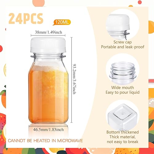 Miniatura 2 de Tanlade 24 botellas pequeñas de jengibre con tapas, recipientes de plástico con tapas, tarros reutilizables transparentes con escala para líquidos,