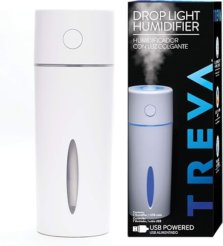 Treva Mini humidificador portátil de 5.1 fl oz de capacidad, humidificador ultrasónico de niebla fría con luz de color, alimentado por USB,