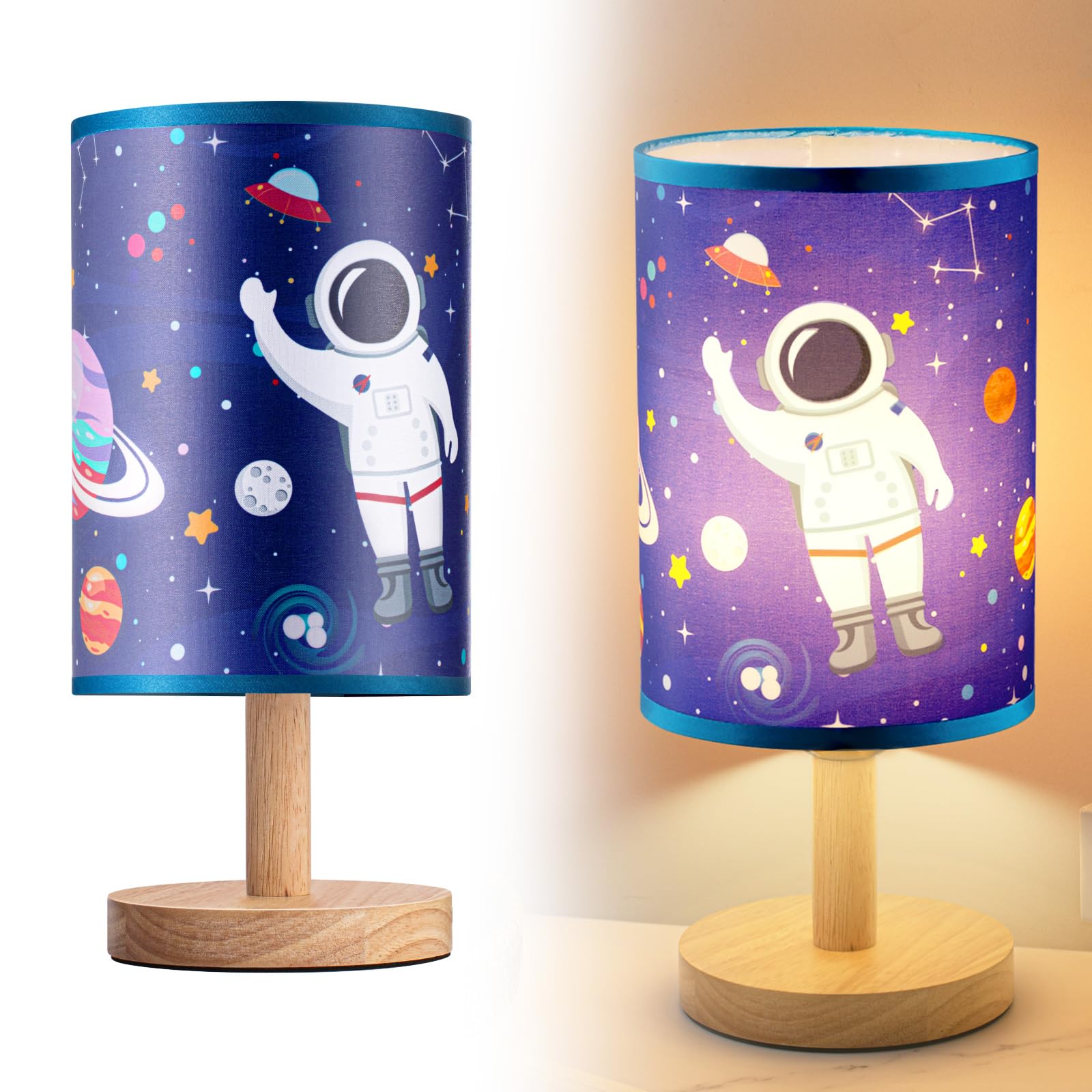 Tujoe Kids Space Lamp Christmas Gift Desk Lamp Fabric Nightstand Table Lamps for Boy Girl Reading Bedroom Living Room Home Office