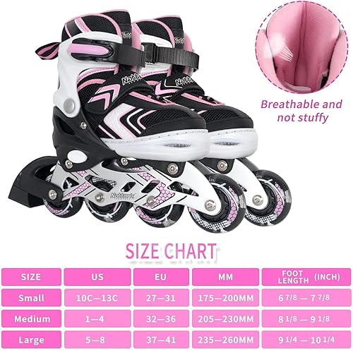 Miniatura 4 de Nattork Patines en línea para niñas y niños con ruedas de luz completa, patines ajustables para principiantes para niños y jóvenes, morado, rosa,