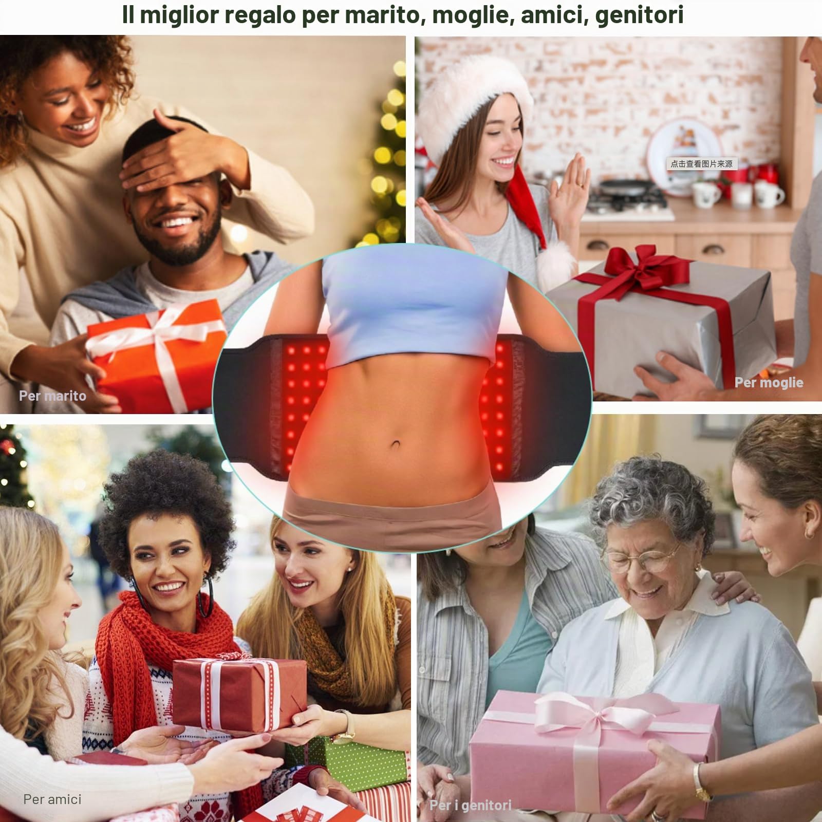 Cintura per terapia con luce rossa con massaggio e luce infrarossa 660nm 850nm, cuscinetto riscaldante per vita, schiena, lombare, spalle, pancia, sollievo dal dolore alle gambe e relax,con 5 livelli