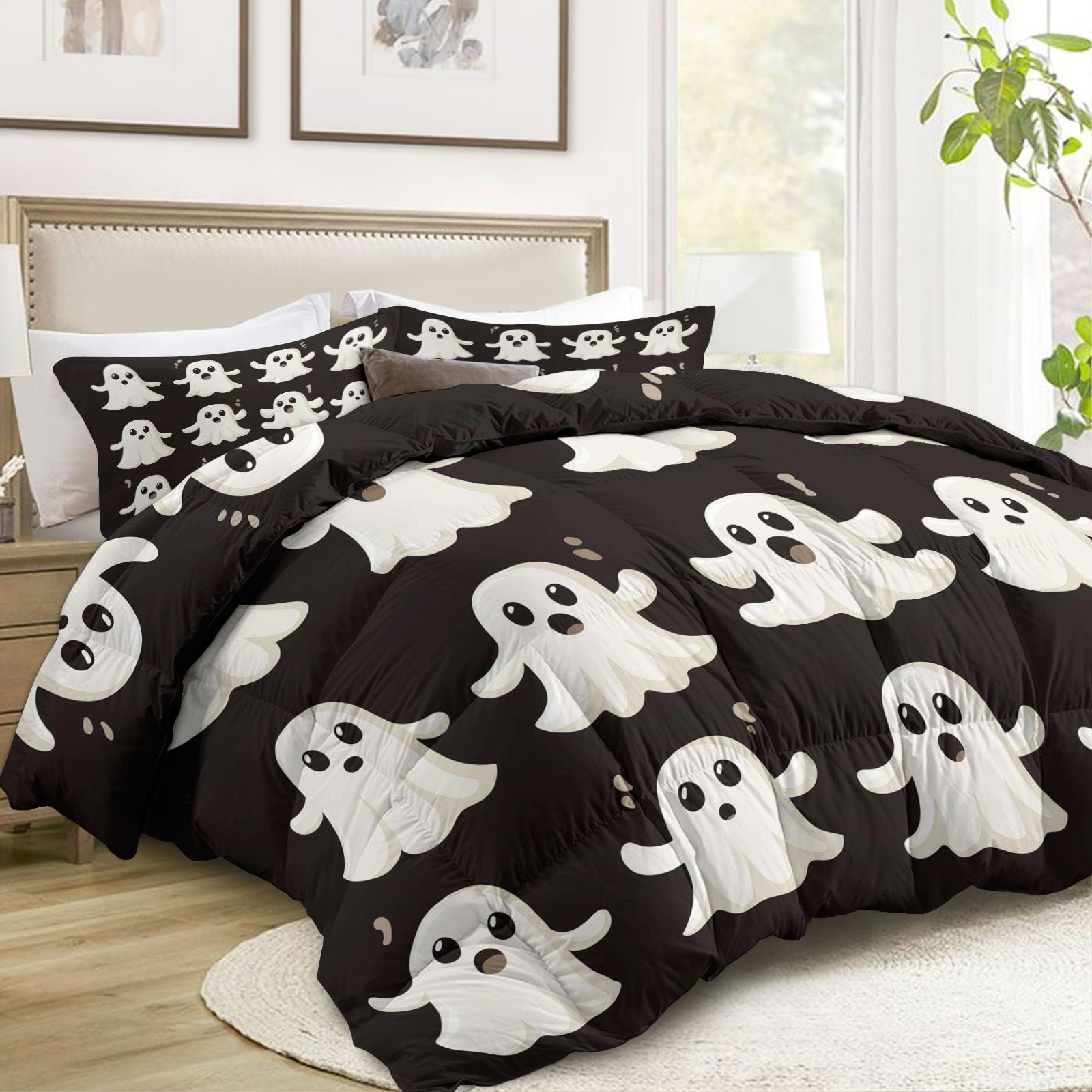 Generisch Edredón suave negro sin funda de 135 x 200 cm, hipoalergénico, ligero, estilo de dibujos animados, edredón infantil, lavable, manta reversible para cama, niños, niñas, adolescentes