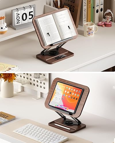 Miniatura 2 de Viozon Soporte para libros para lectura, soporte para libros con base giratoria de 360 con ranura para bolígrafo, soporte de exhibición de lectura