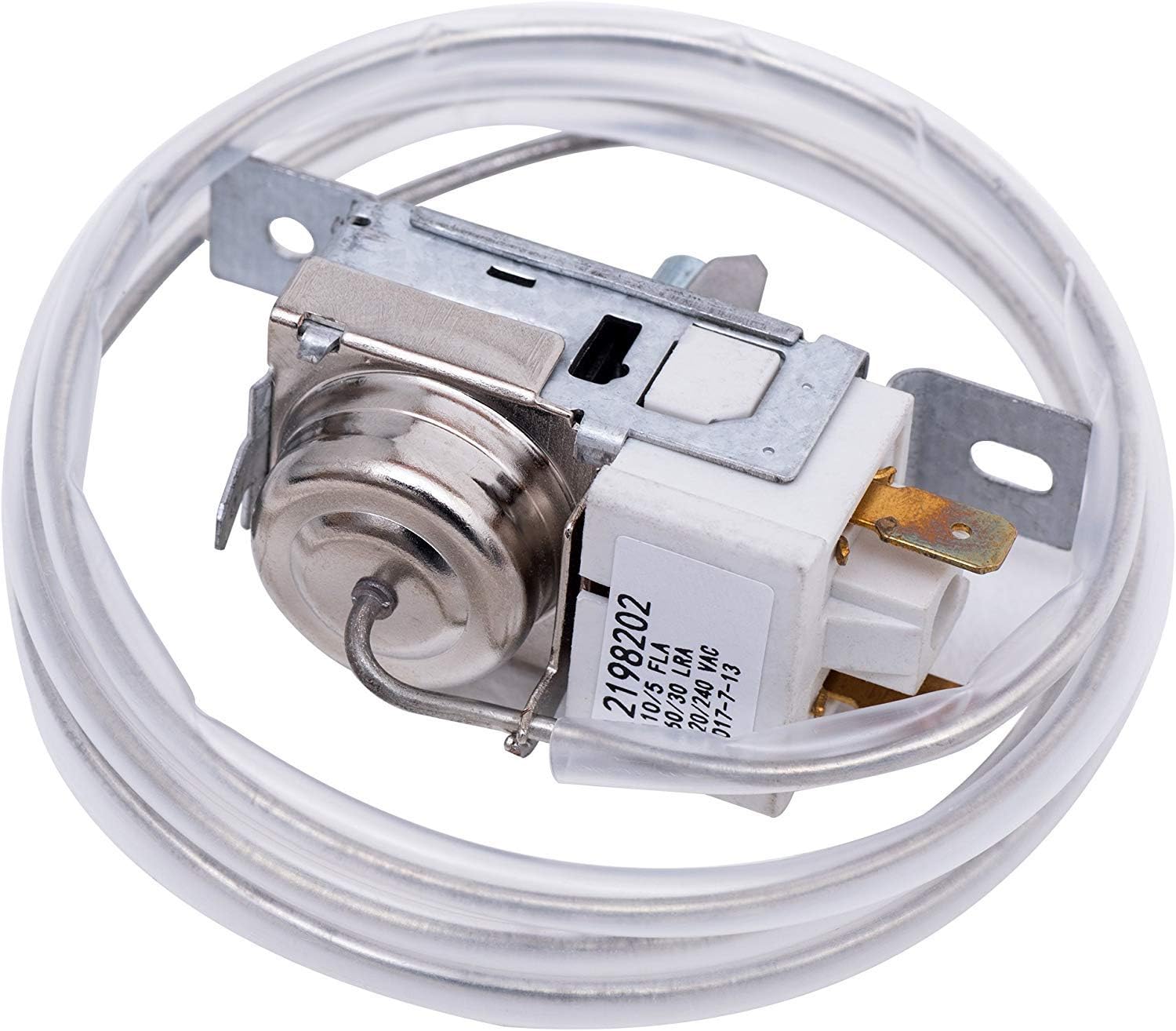 2198202 Refrigerator Freezer Thermostat Temperature Controller Replacement for Whirlpool, Kenmore, Roper, Estate, Crosley, Inglis, KitchenAid Fridge, Replaces 2161284 2198201
