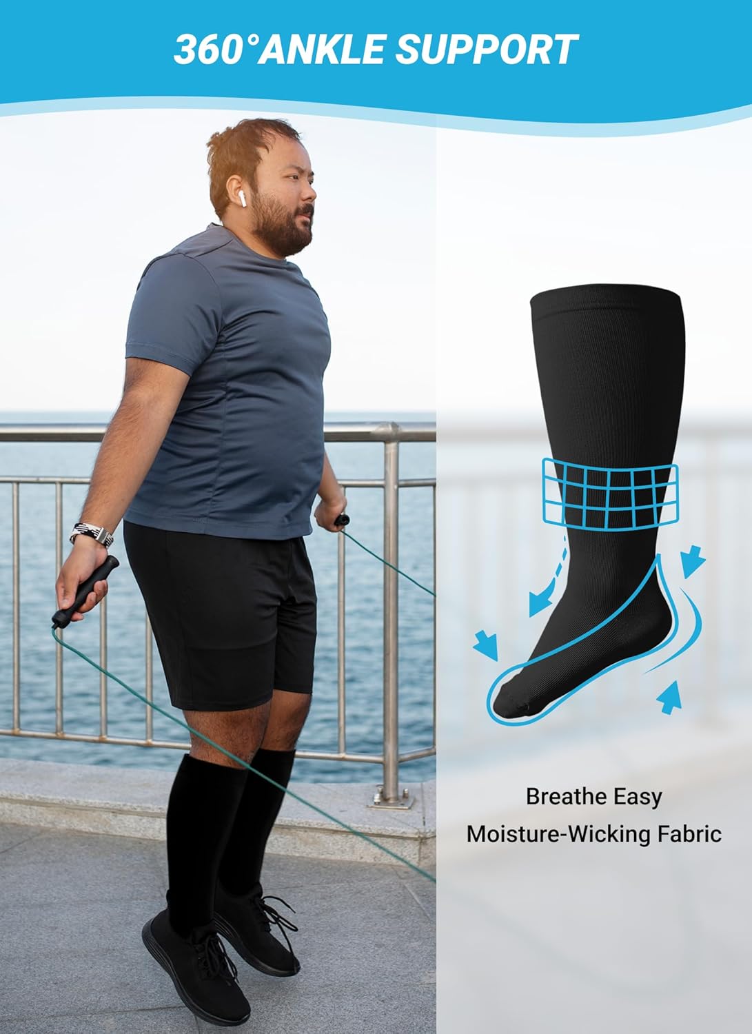 Plus Size Compression Socks: Wide Calf Compression Stockings for Men Women - Extra Large 20-30 mmHg Compression Hose Support for Running Travel Nurses Pregnancy 3 Pairs - Image 6