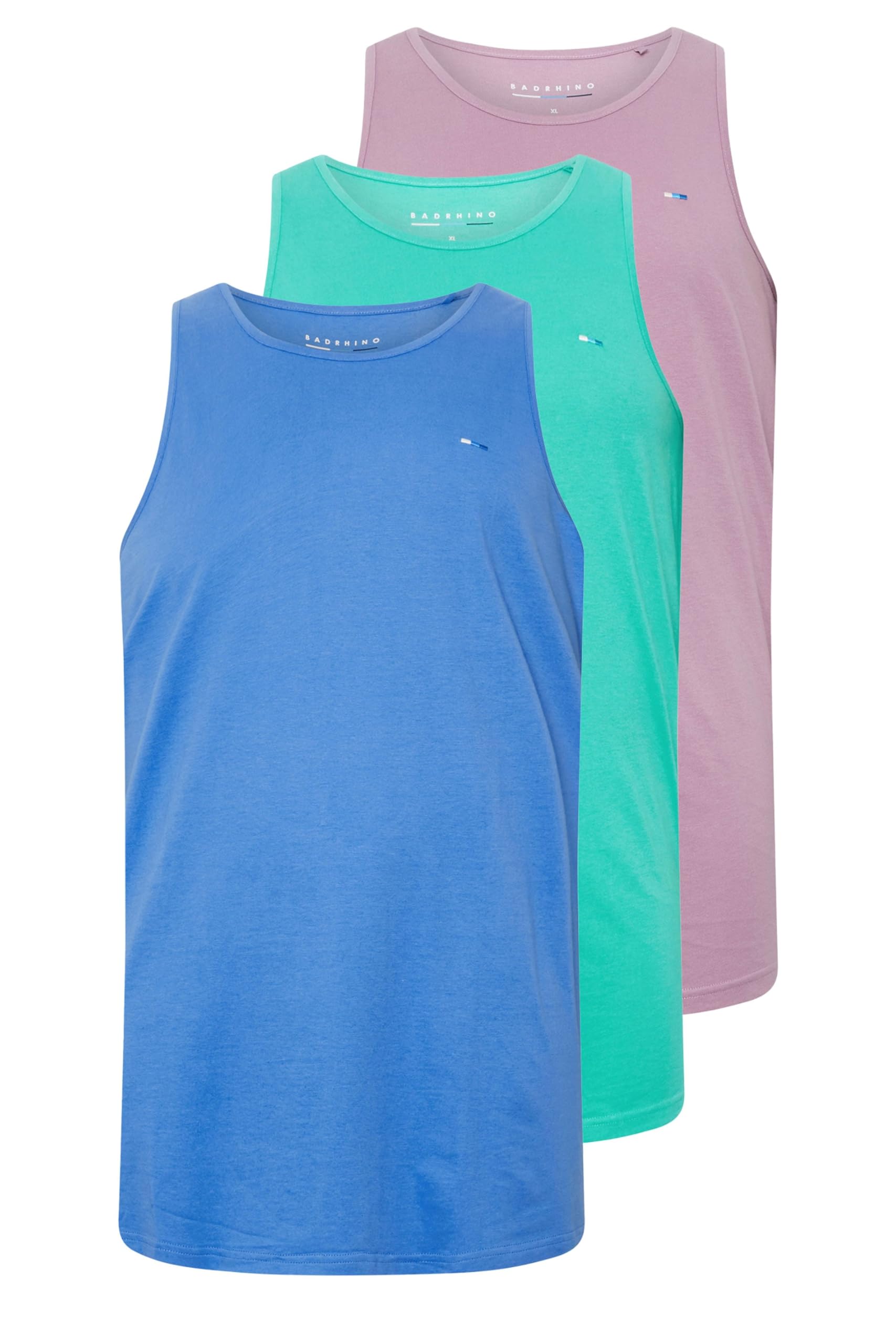 Badrhino Men's Purple Big & Tall/Blue/Teal Green 3 Pack Vests - Plus Size Curve
