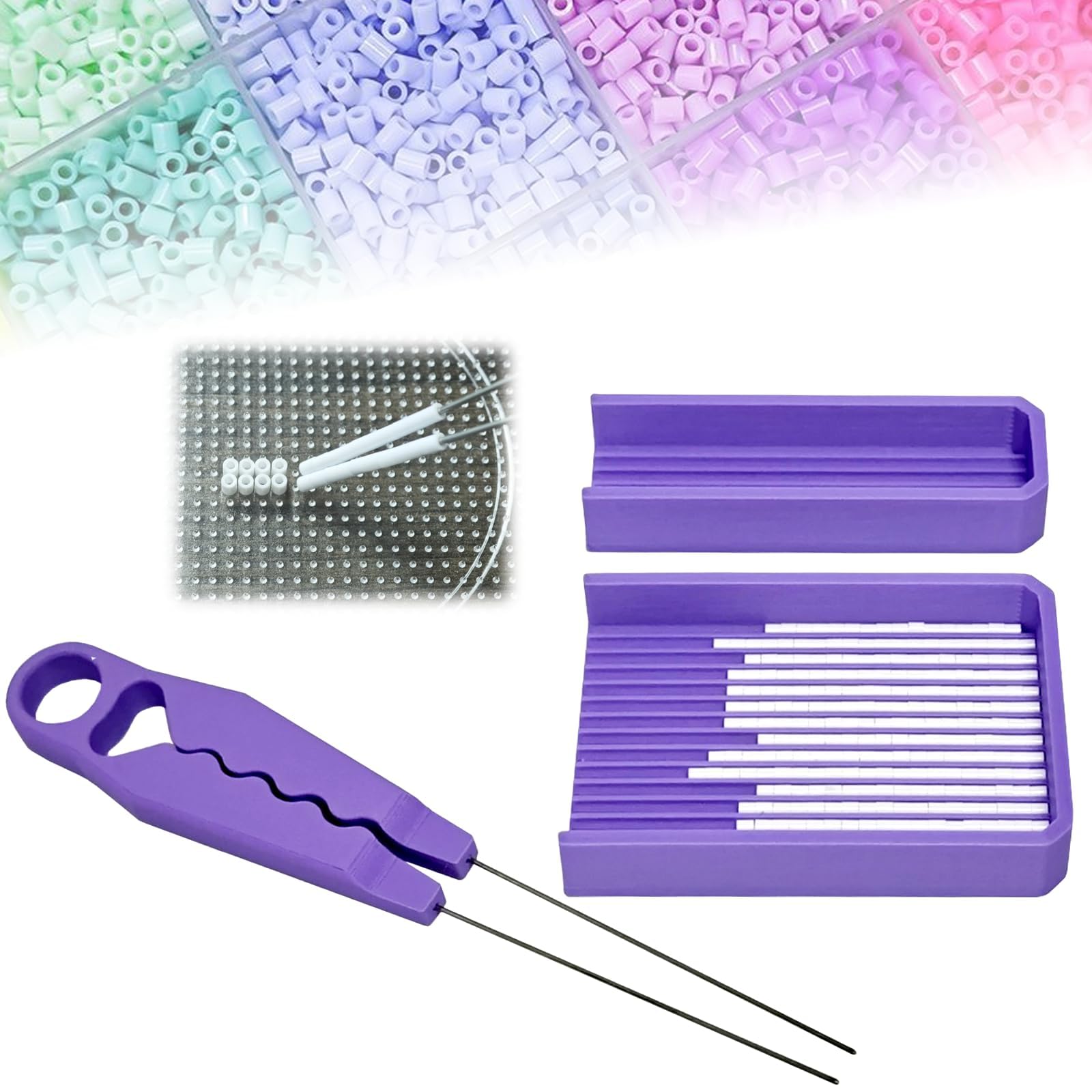 Fuse Bead Double Needle Tweezer & Aligner Tray Set, 2.6mm Fuse Beads Kit with Double Needle Tweezer, Precision Tool for Efficient Fuse Bead Crafting Projects (Mini 2.6mm Bead Tool Kit)